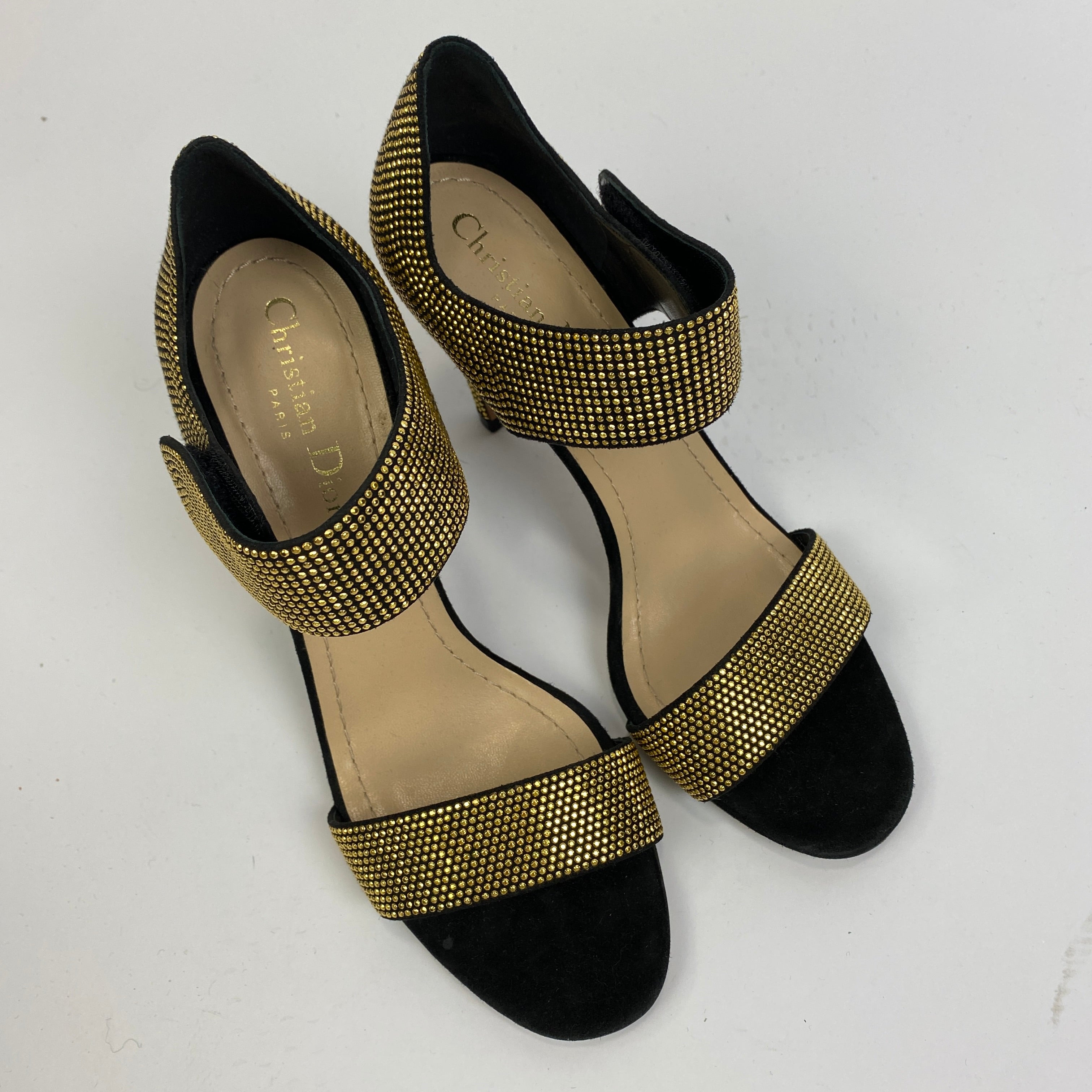 Christian Dior £695 Black & Gold Couture Choc Sandals 38