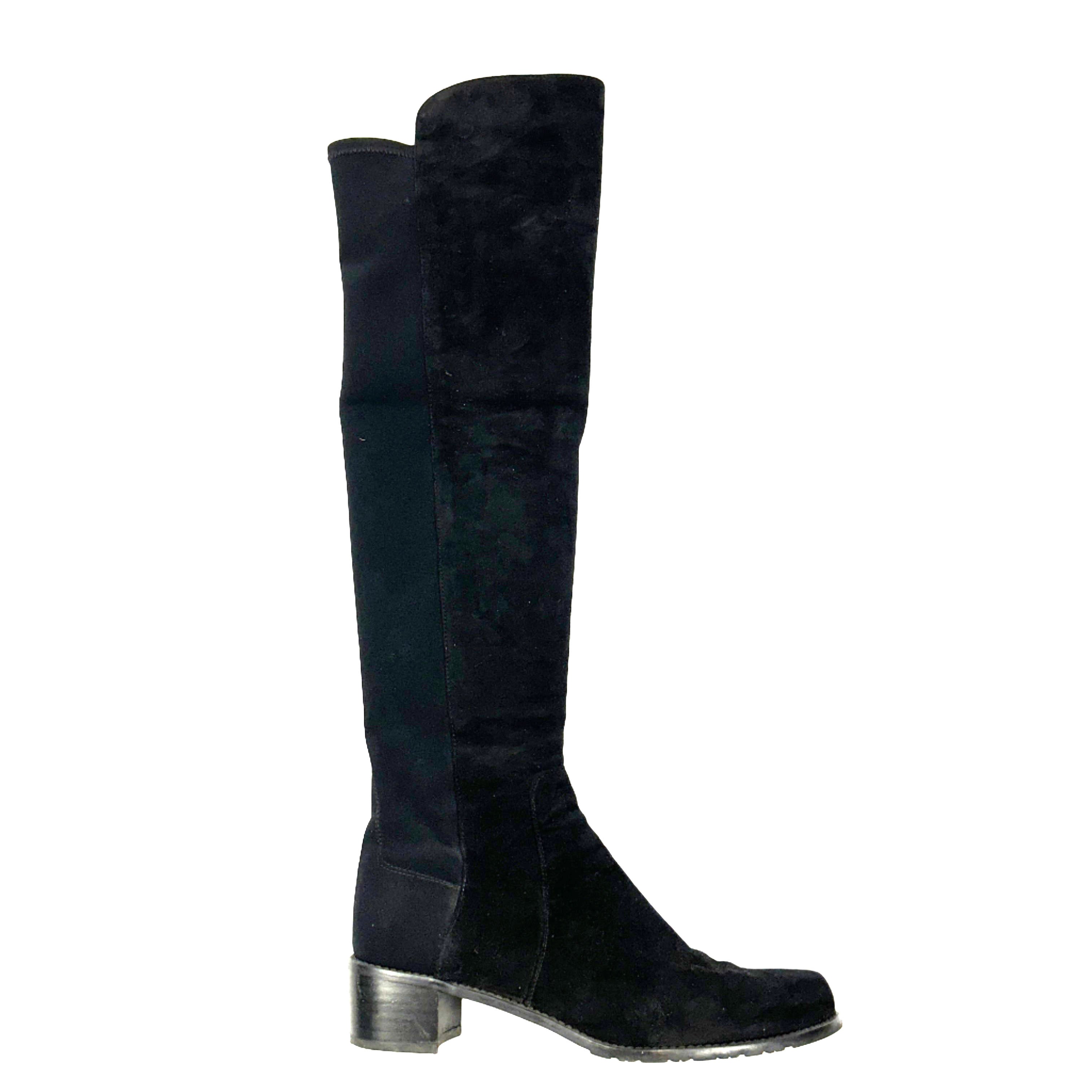 Stuart Weitzman £635 Black Suede Flat City Boots 39