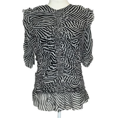 Isabel Marant Etoile Monochrome Stripe Chiffon Ruche Top M