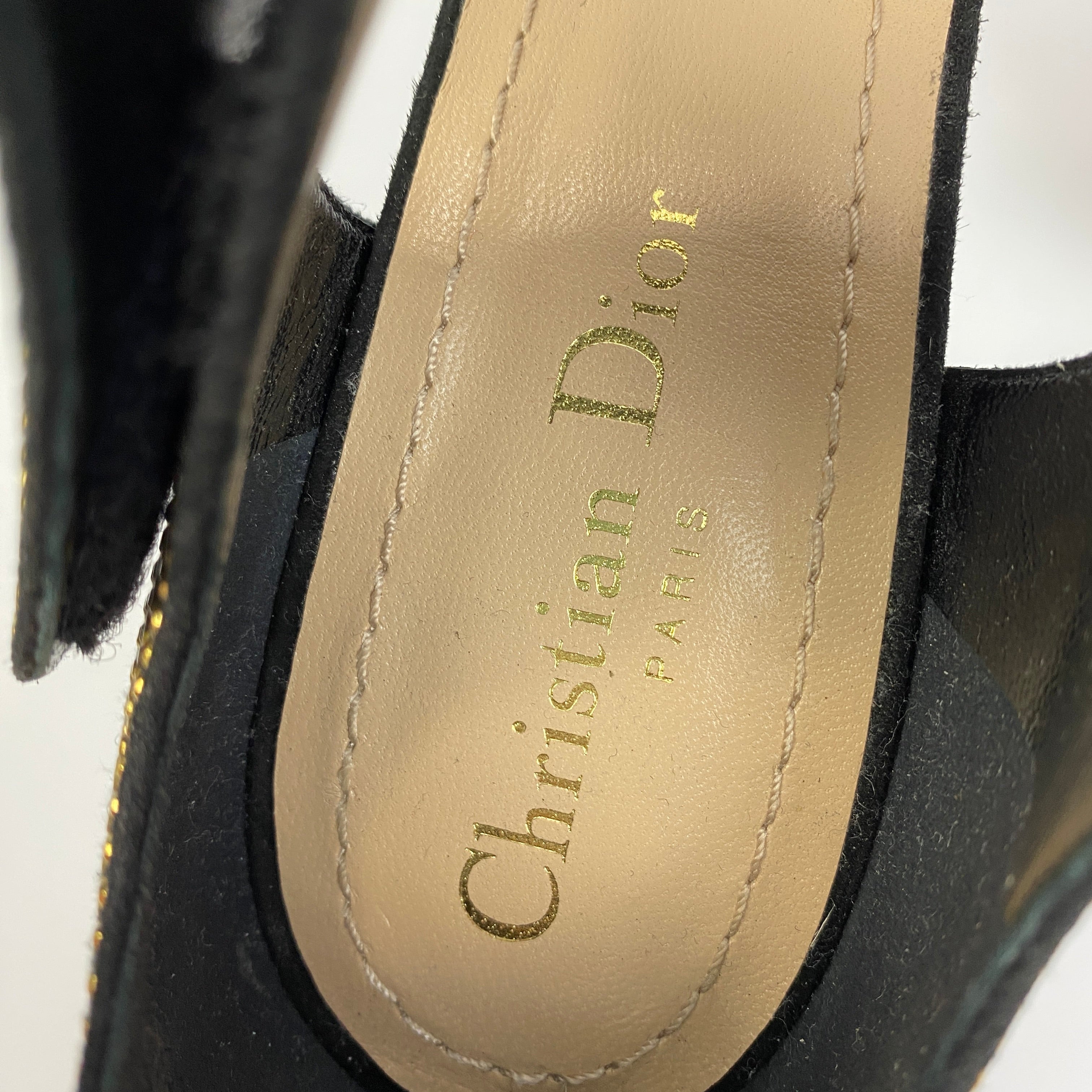 Christian Dior £695 Black & Gold Couture Choc Sandals 38
