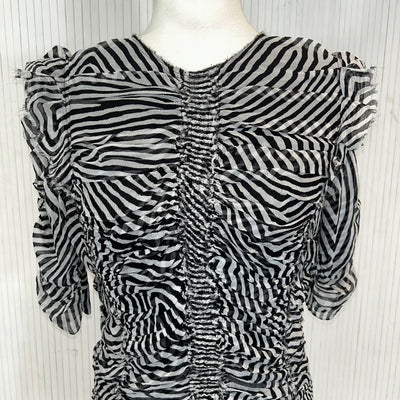 Isabel Marant Etoile Monochrome Stripe Chiffon Ruche Top M