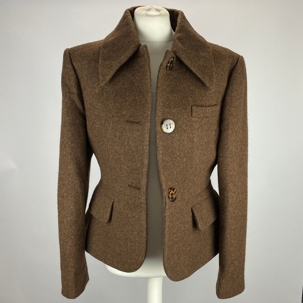 Miu Miu Brown Shetland Wool Tweed Peplum Jacket M