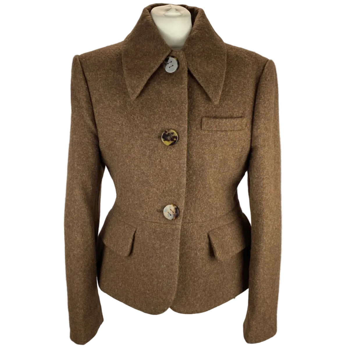Miu Miu Brown Shetland Wool Tweed Peplum Jacket M