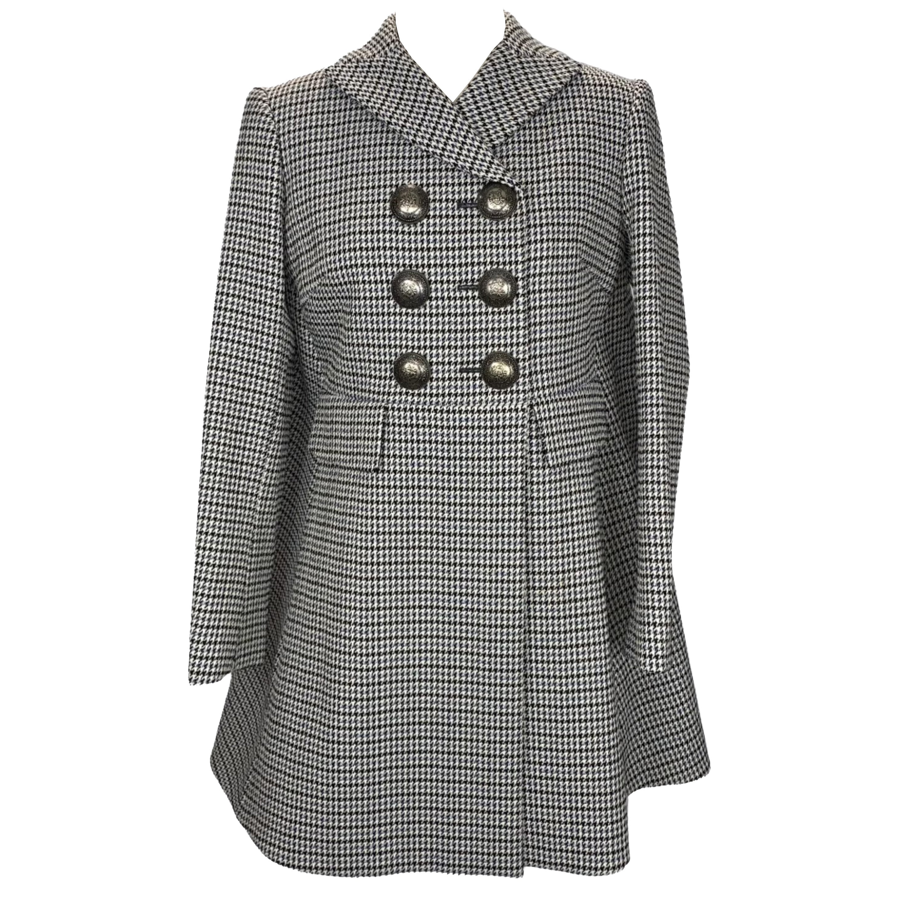 Alexander McQueen £2165 Houndstooth Check Double Breasted Coat XS