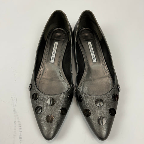 Manolo Blahnik £615 Pewter Metallic Flats 40.5