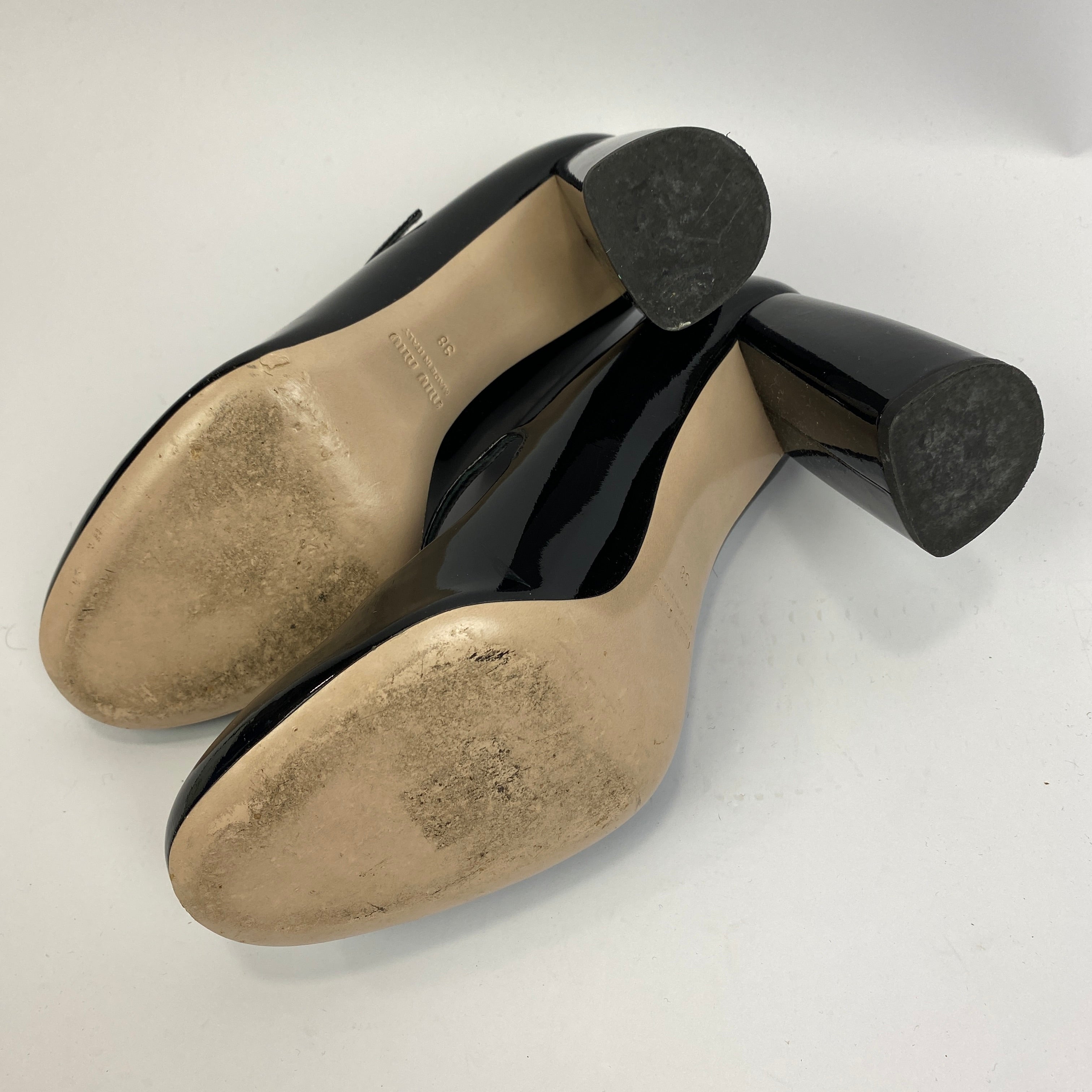Miu Miu Black Patent Maryjane Block Heels 38
