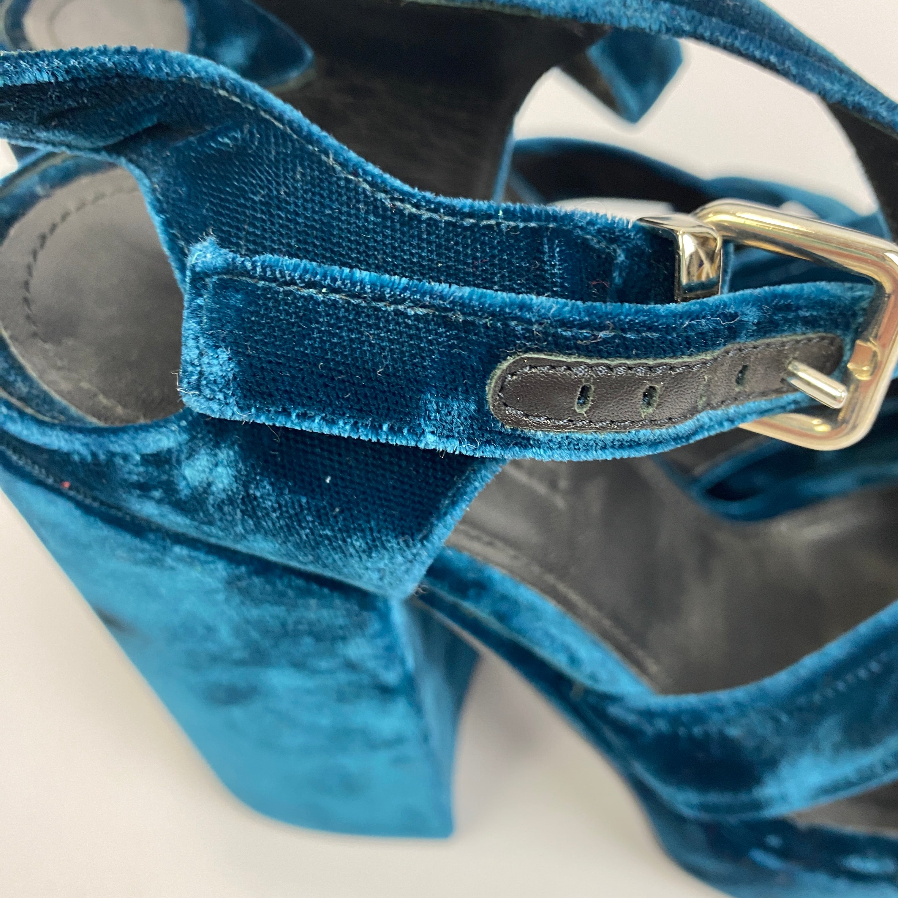 Jil Sander Teal Velvet Platform Sandals 37.5