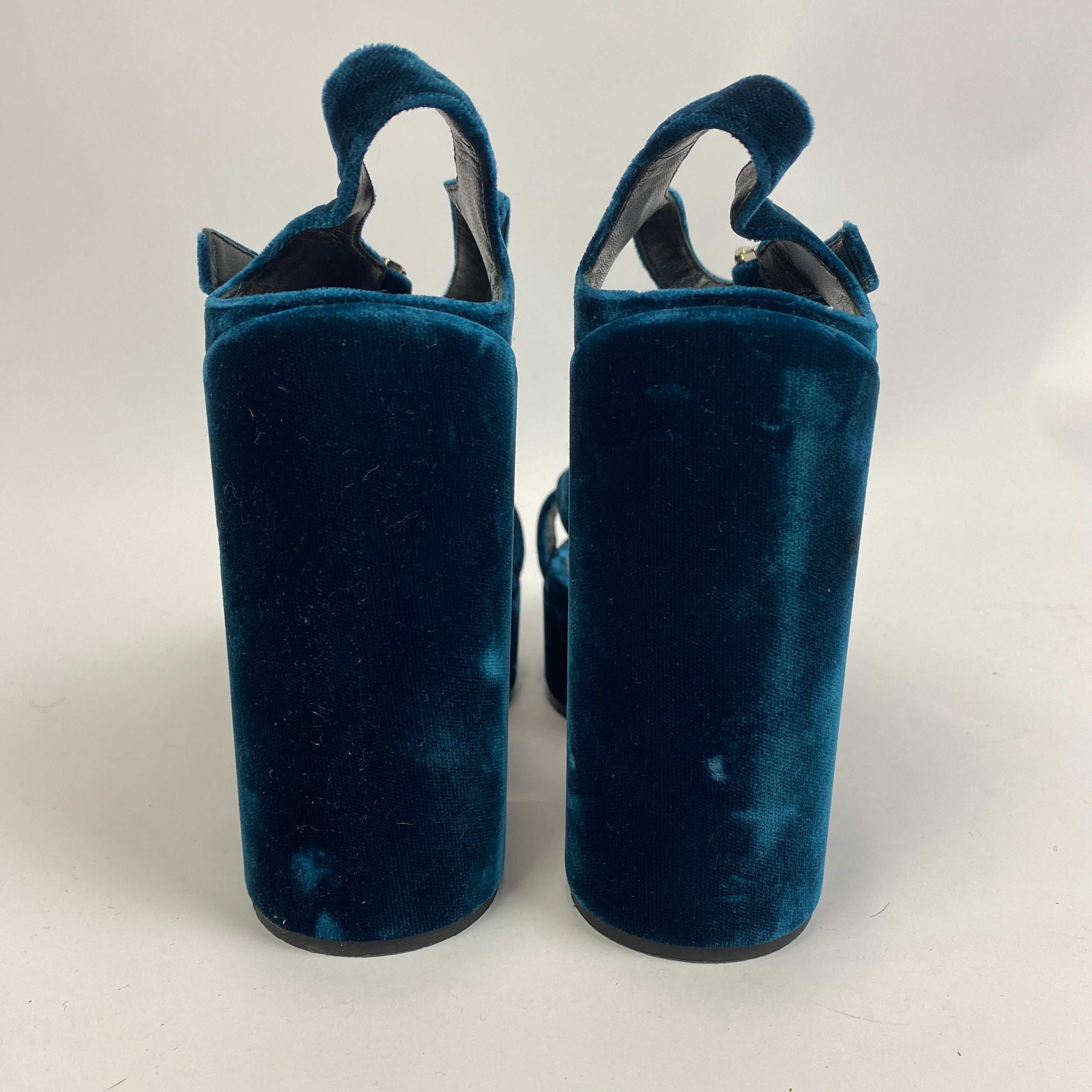 Jil Sander Teal Velvet Platform Sandals 37.5