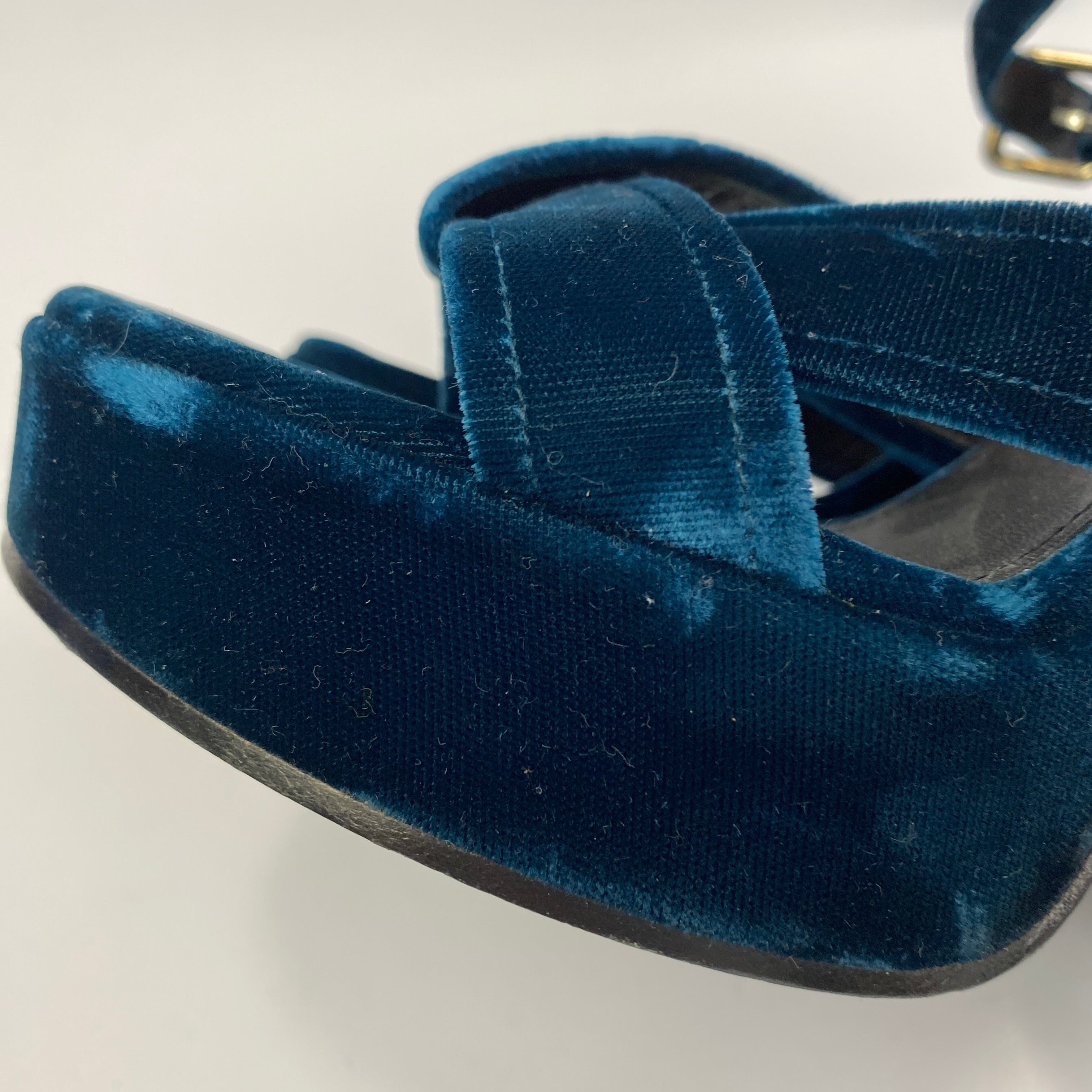 Jil Sander Teal Velvet Platform Sandals 37.5