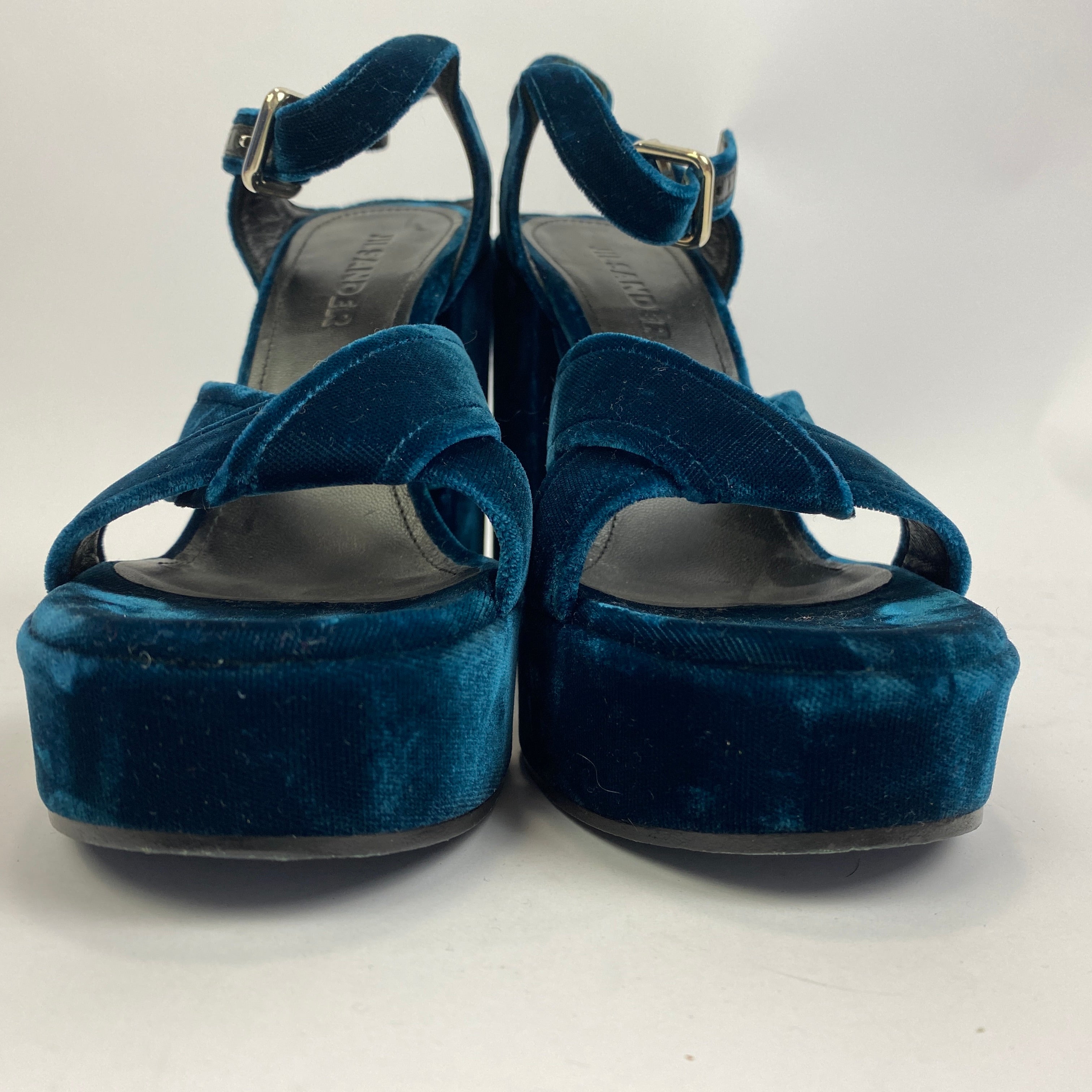 Jil Sander Teal Velvet Platform Sandals 37.5