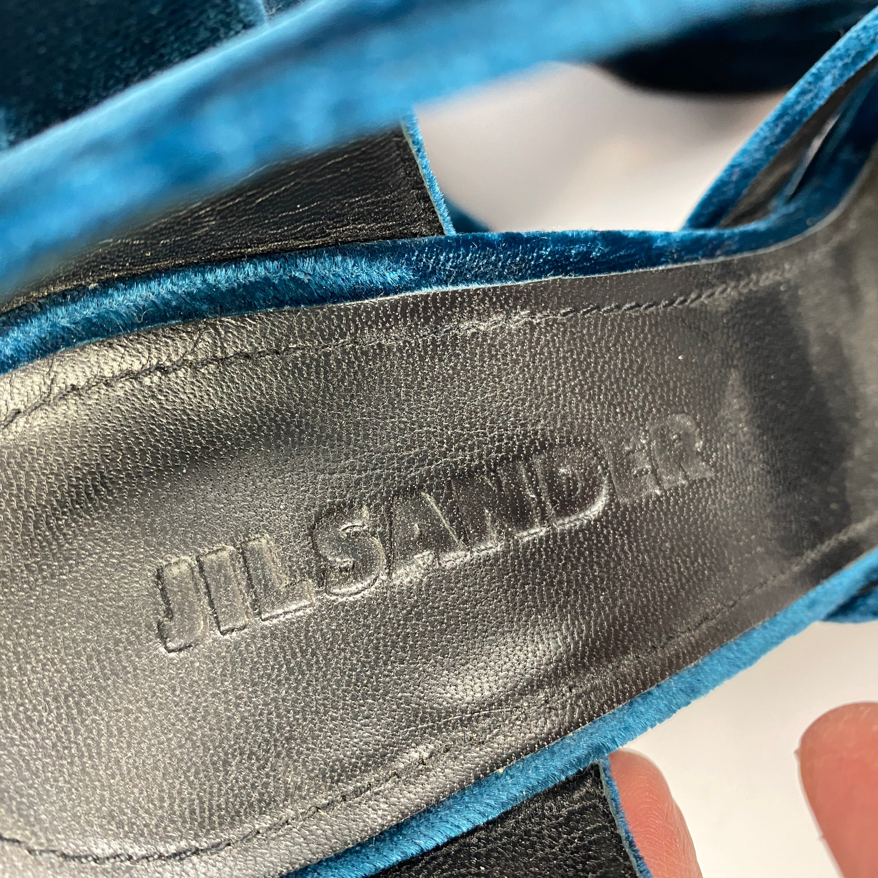 Jil Sander Teal Velvet Platform Sandals 37.5