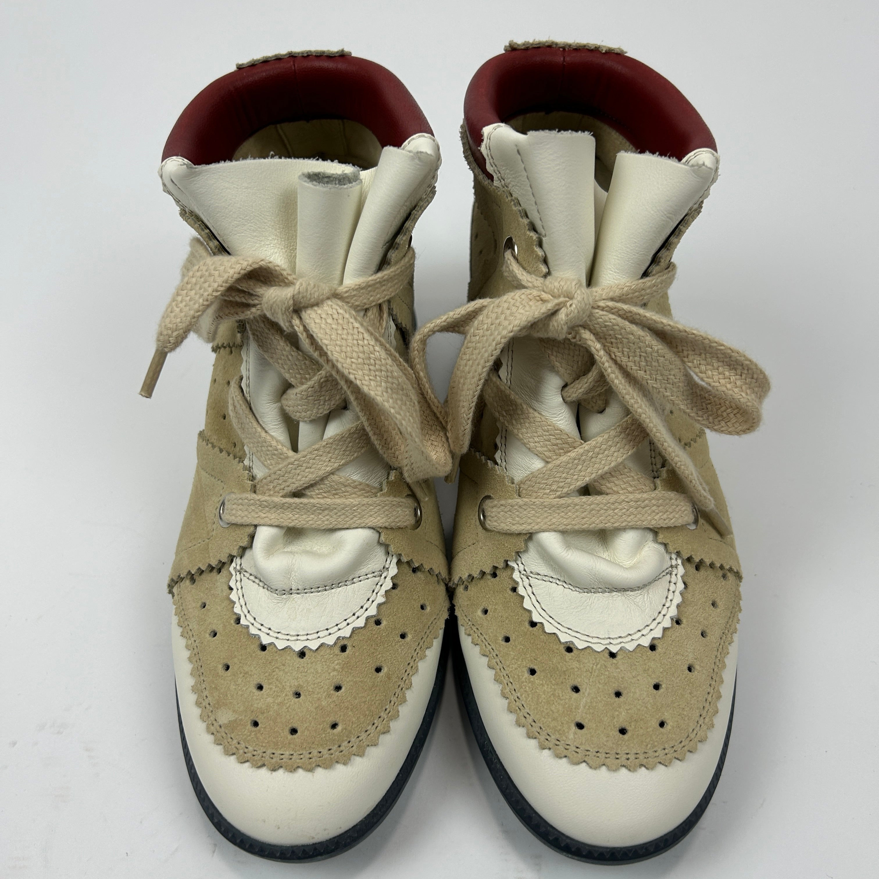 Isabel Marant £480 Cream & White Suede Bobby Wedge Trainers 40