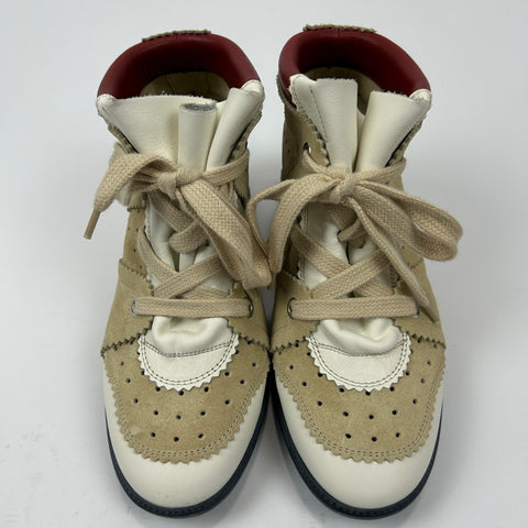 Isabel Marant £480 Cream & White Suede Bobby Wedge Trainers 40