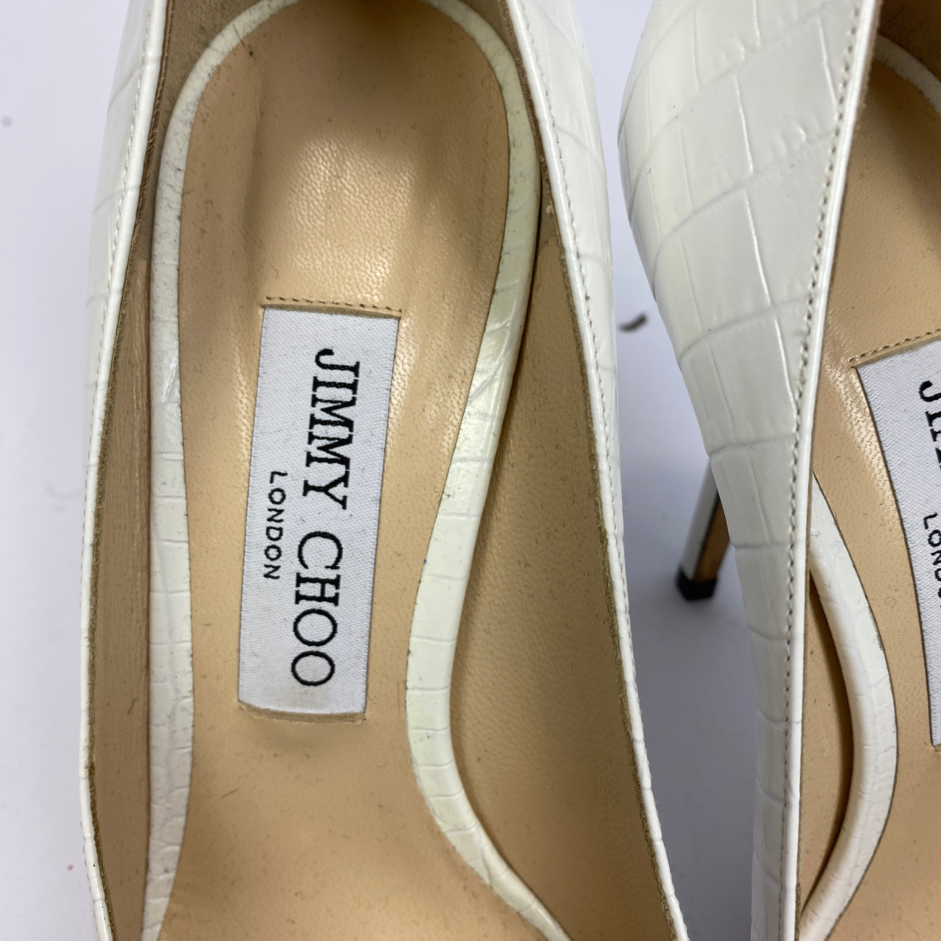 Jimmy Choo New £480 Bright White Croc Love 100 Heels 38.5