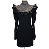 Alessandra Rich £1300 Brand New Black Crepe Crystal Yoke Mini Dress XS