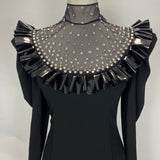 Alessandra Rich £1300 Brand New Black Crepe Crystal Yoke Mini Dress XS