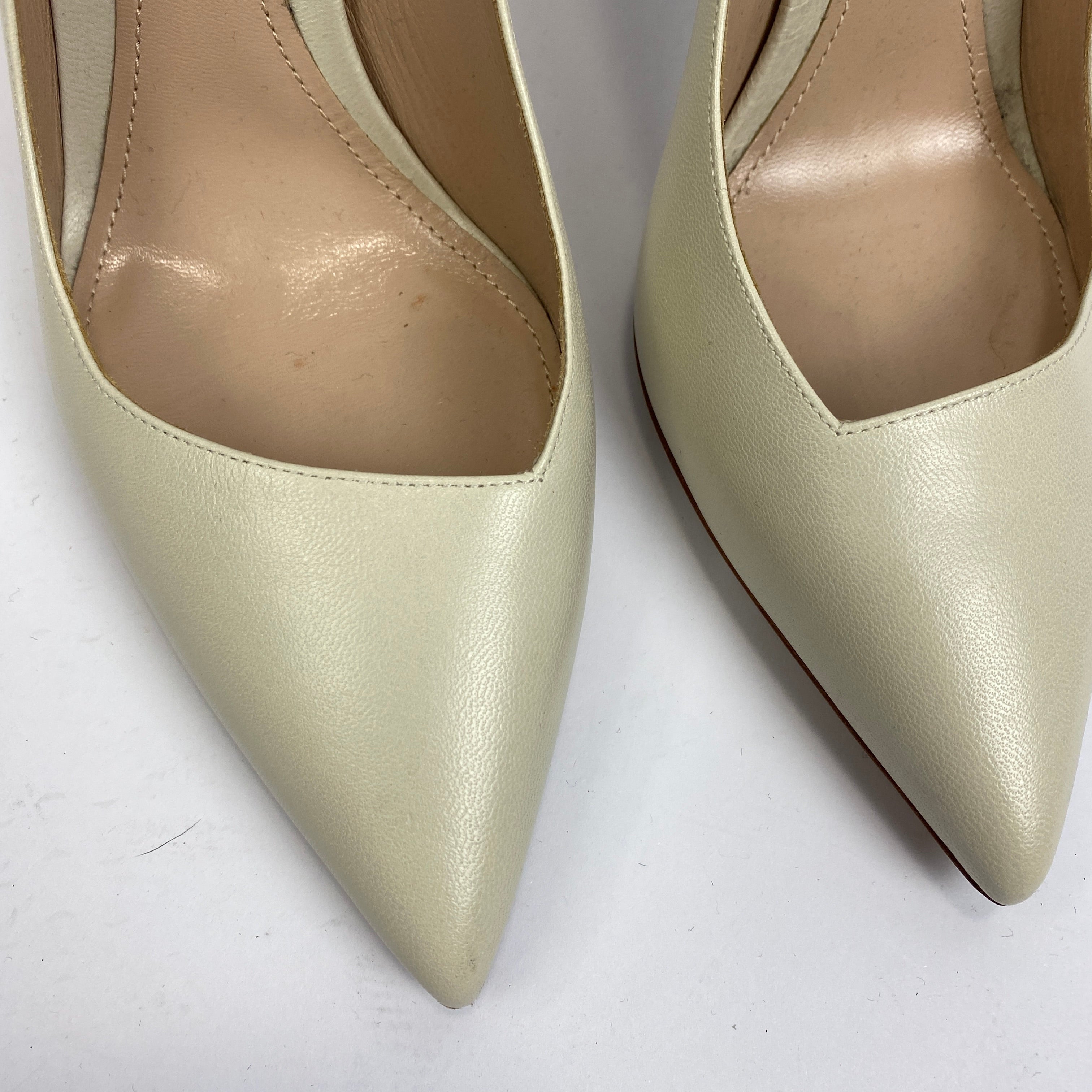 Giorgio Armani £870 Ivory Leather Asymmetric 105 Heels 38