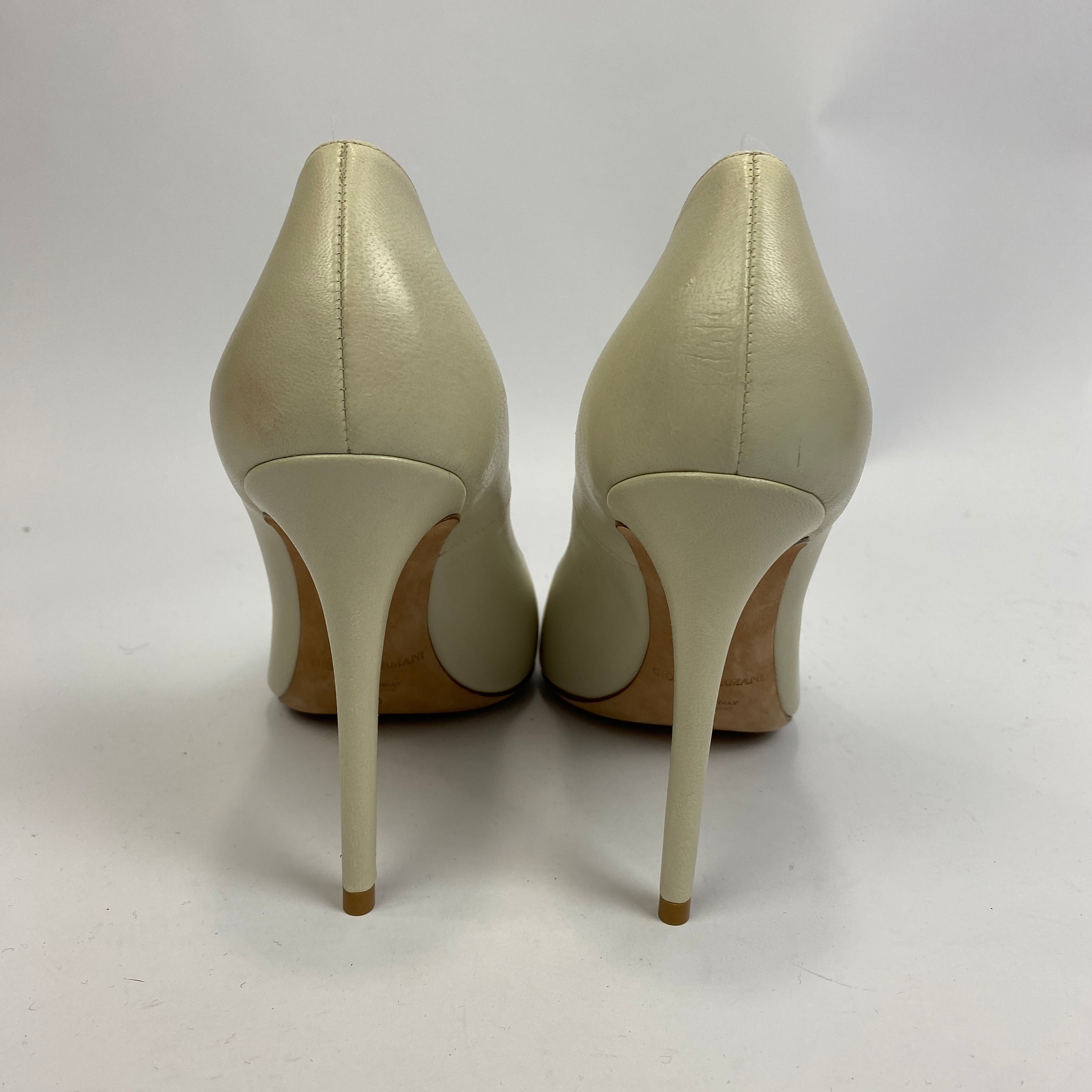 Giorgio Armani £870 Ivory Leather Asymmetric 105 Heels 38