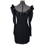 Alessandra Rich £1300 Brand New Black Crepe Crystal Yoke Mini Dress XS