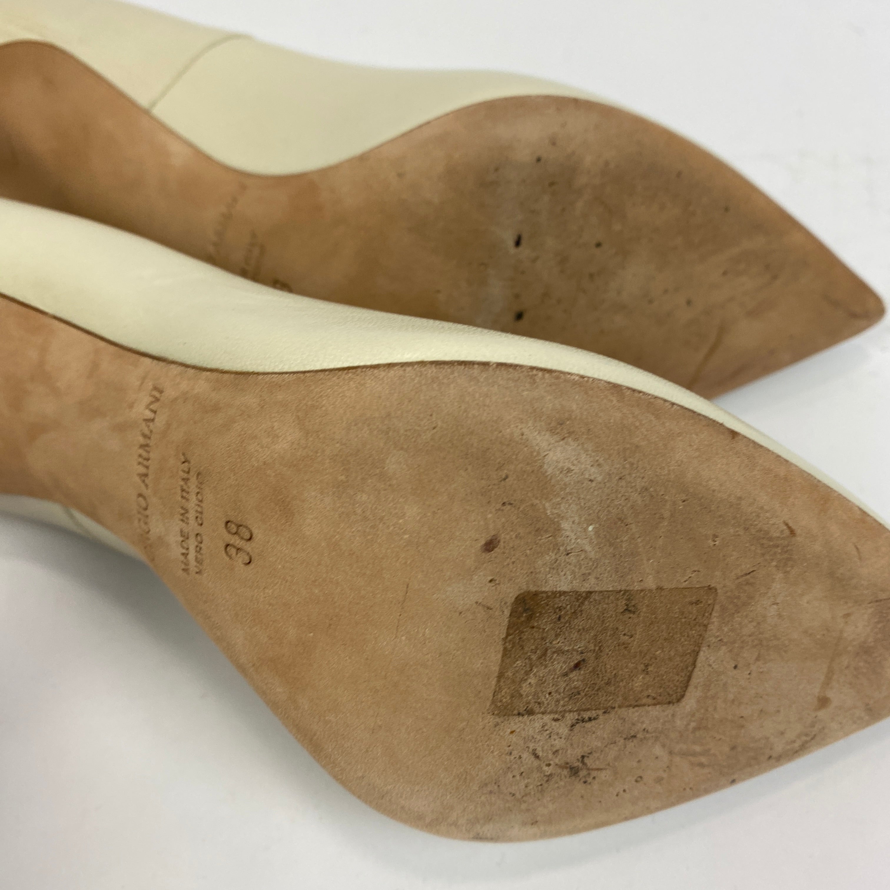Giorgio Armani £870 Ivory Leather Asymmetric 105 Heels 38