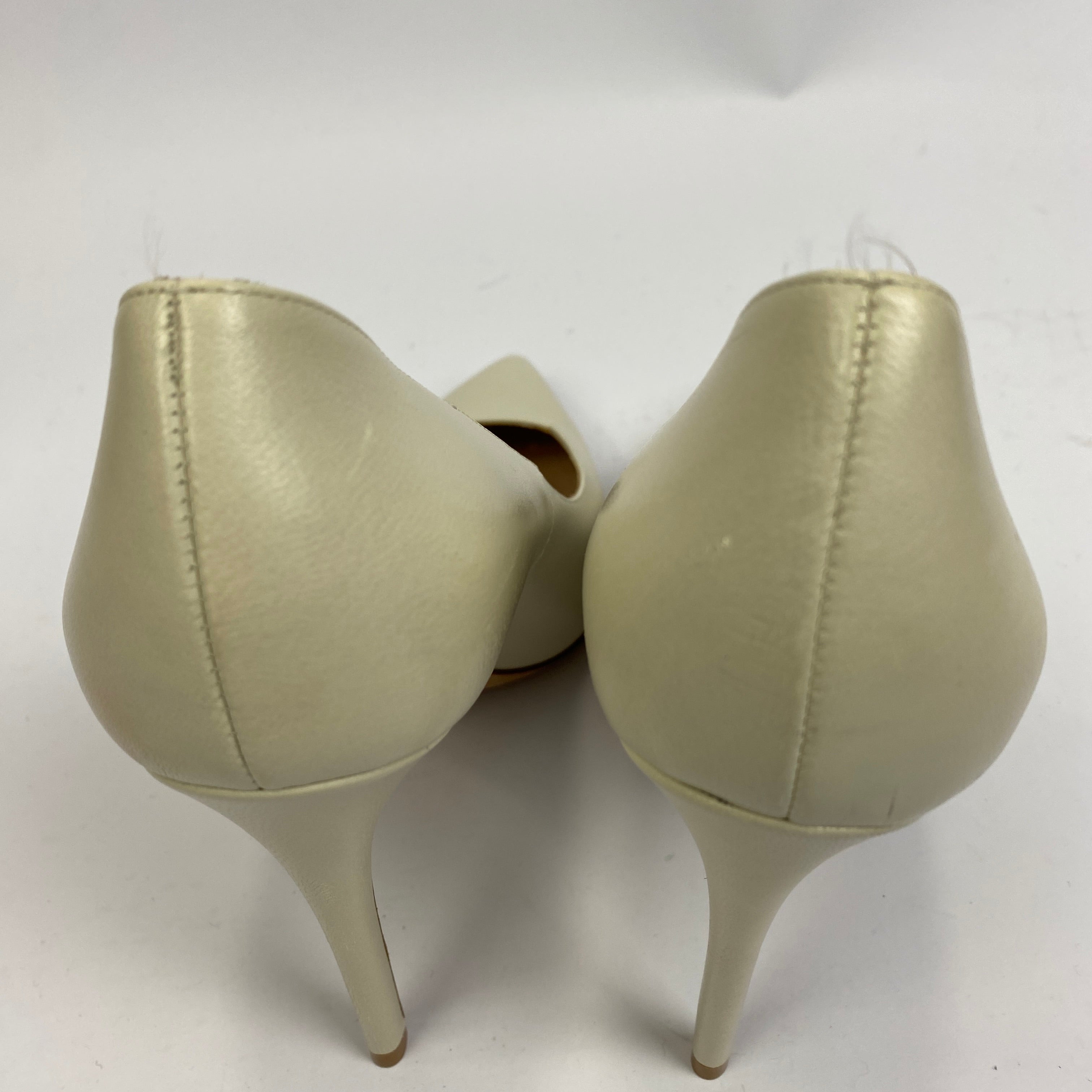 Giorgio Armani £870 Ivory Leather Asymmetric 105 Heels 38