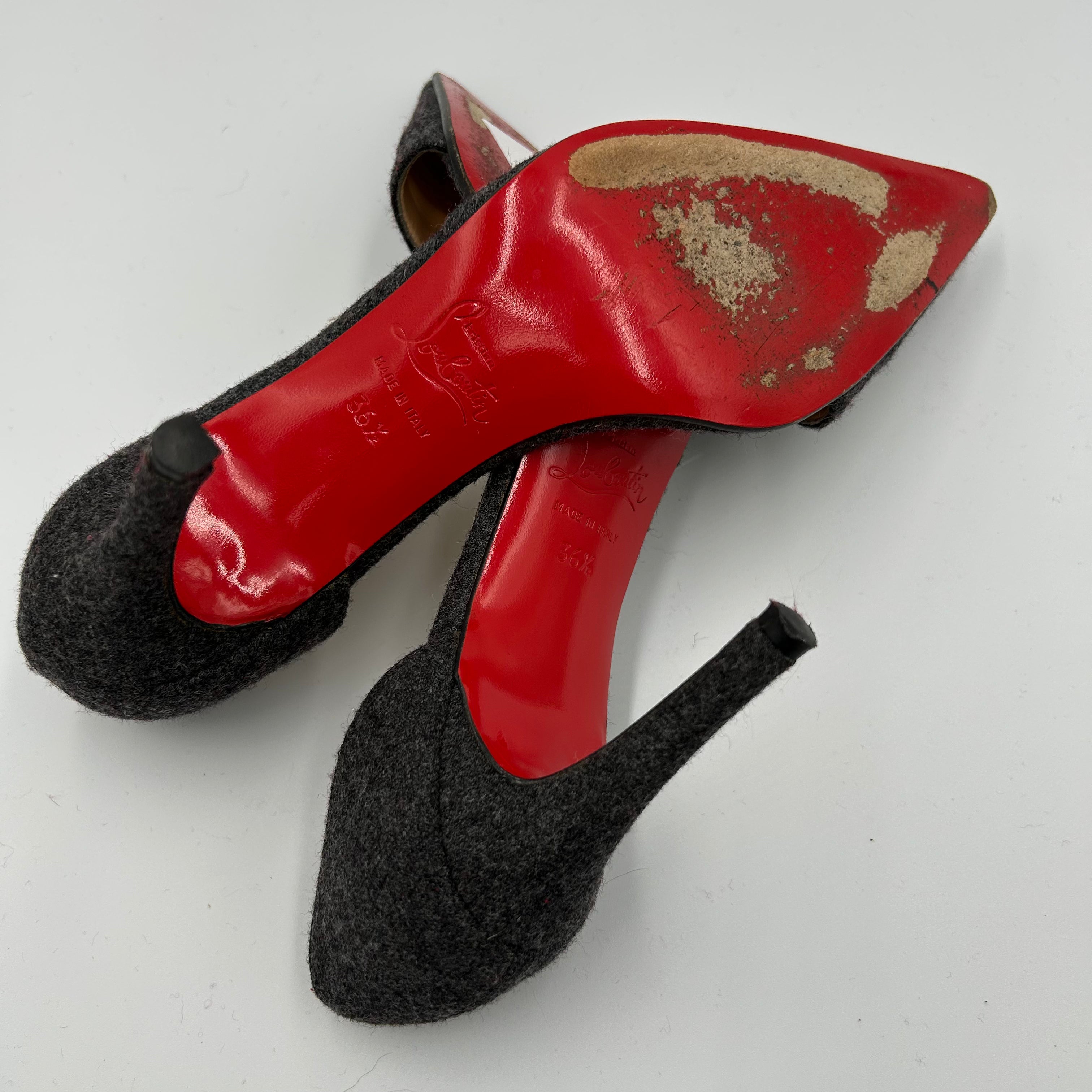 Christian Louboutin Grey Wool Flannel Heels 36.5