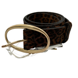 Vanessa Bruno Leopardprint Suede Brass Buckle Belt S/M