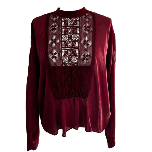Forte Forte Cranberry Silk & Cotton Crochet Panel Blouse XS/S/M/L/XL