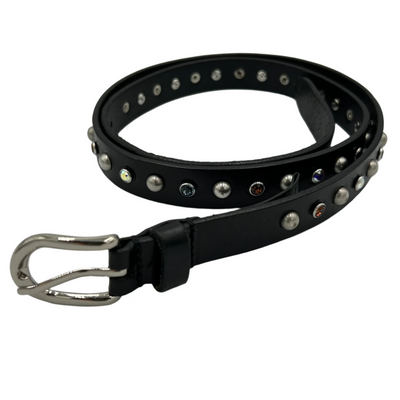 Isabel Marant Black Leather Jewel Studded Skinny Belt L