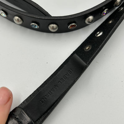 Isabel Marant Black Leather Jewel Studded Skinny Belt L