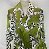 Olivia Von Halle £995 Green Tiger Print Silk Robe S