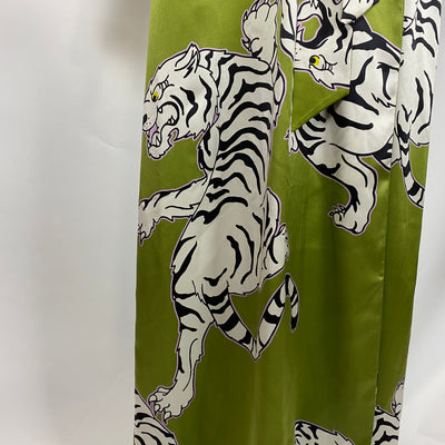 Olivia Von Halle £995 Green Tiger Print Silk Robe S