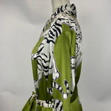 Olivia Von Halle £995 Green Tiger Print Silk Robe S