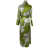 Olivia Von Halle £995 Green Tiger Print Silk Robe S