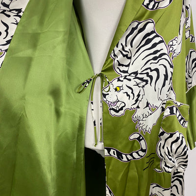 Olivia Von Halle £995 Green Tiger Print Silk Robe S