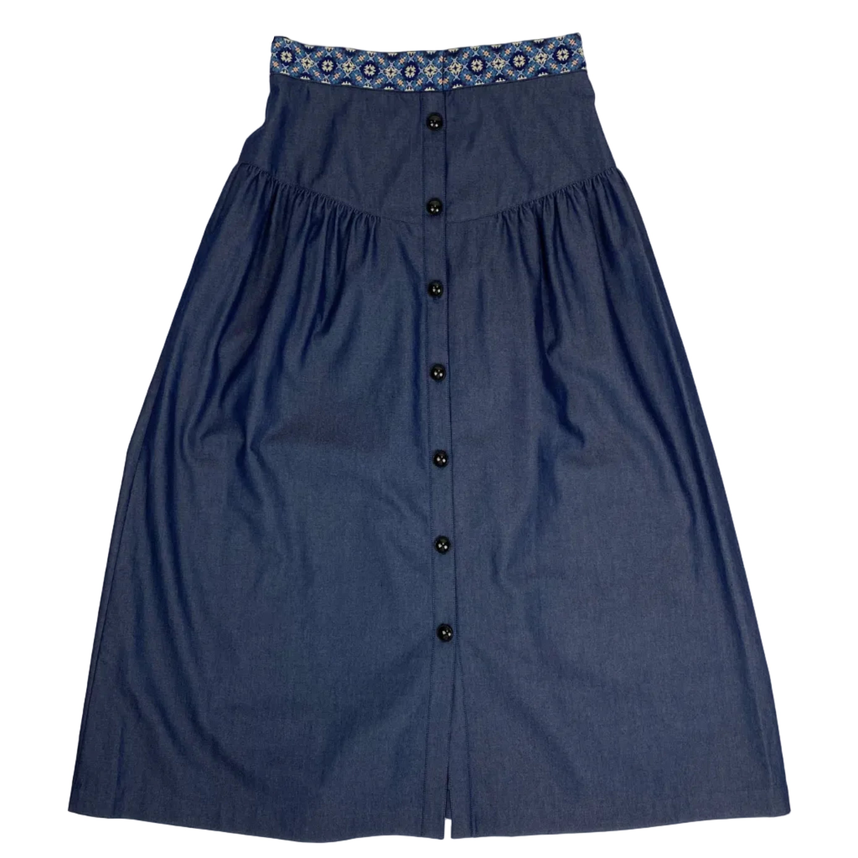 Vilshenko New Blue Cotton Maxi Skirt with Cross-Stitch S