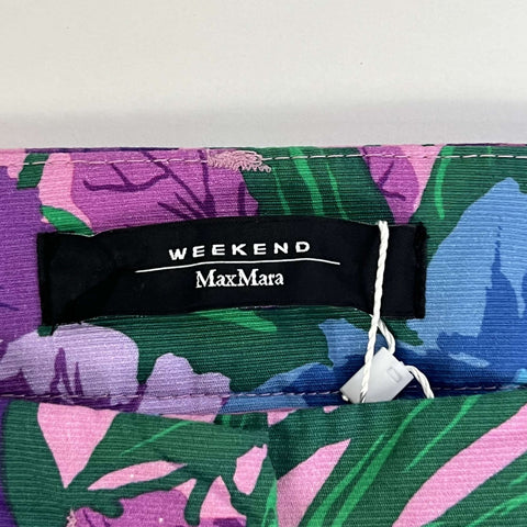 Weekend Max Mara Aqua Floral Print Cropped Cigarette Pants XXL