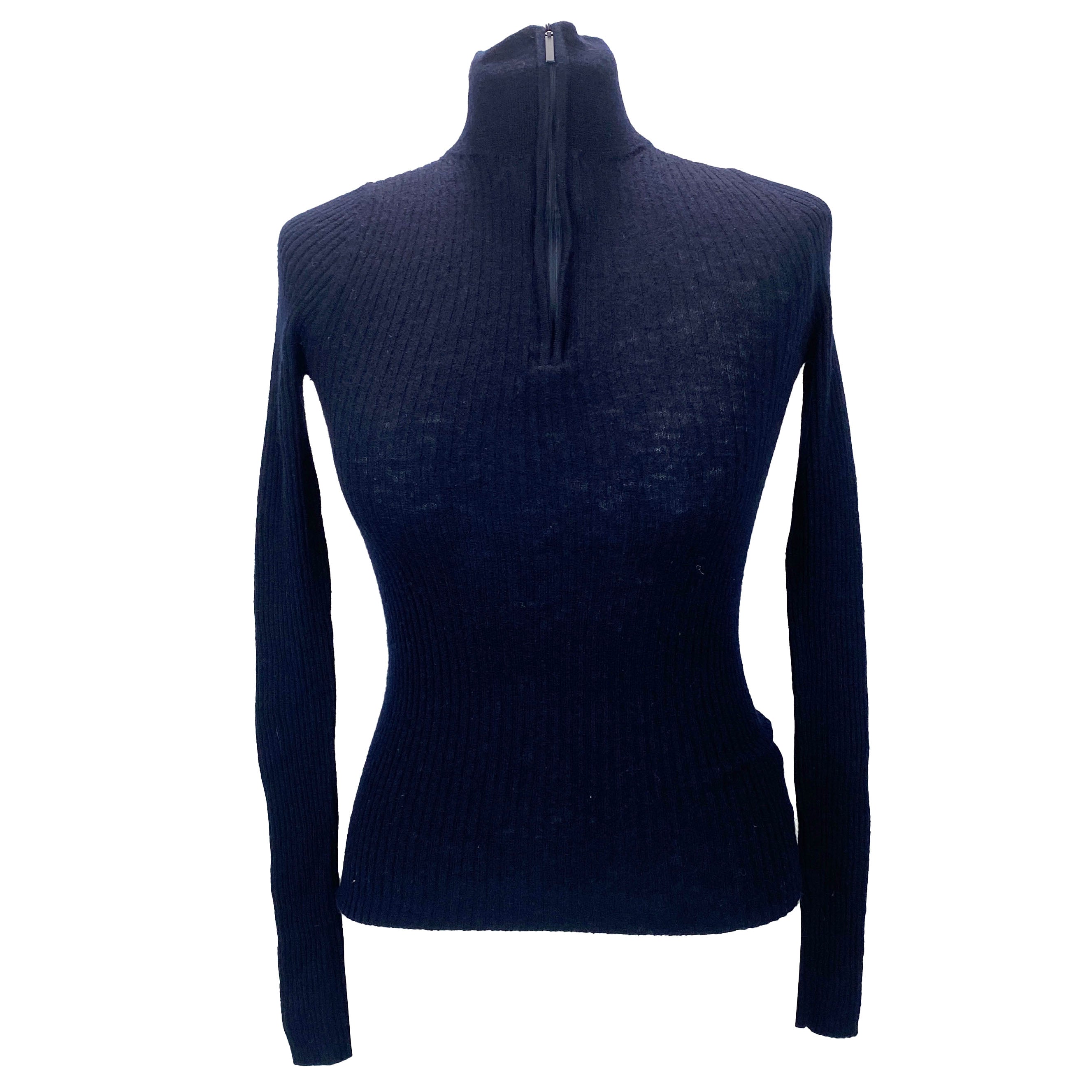 Tibi New £295 Navy Wool Featherweight Rib Zipper Sweater XS