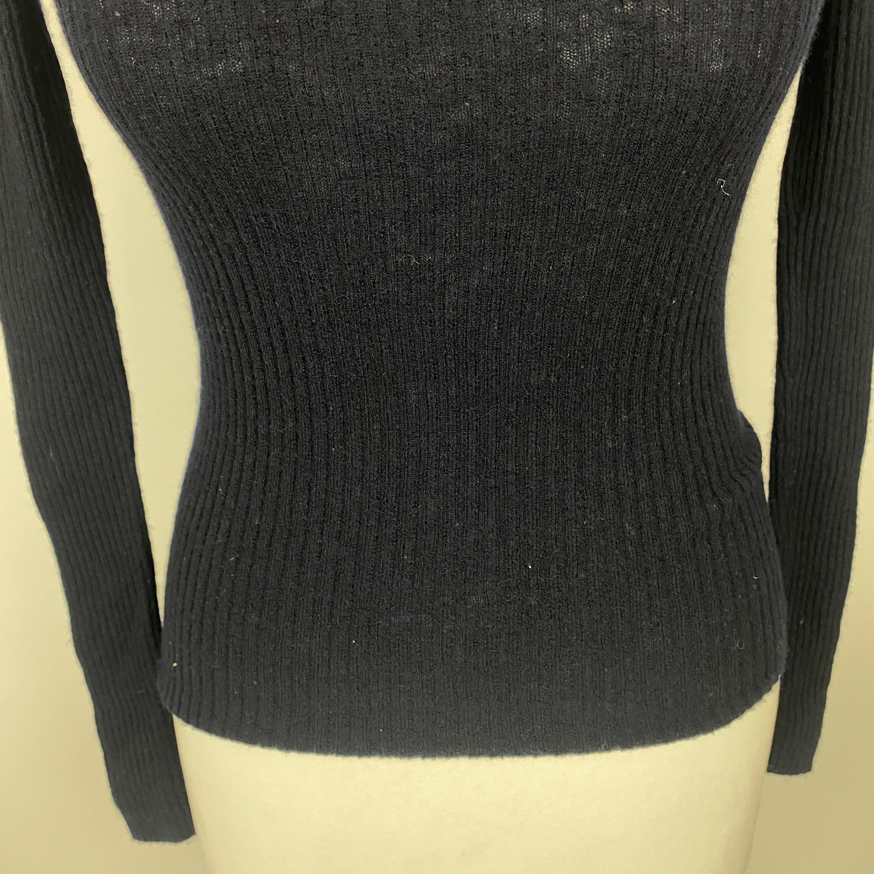 Tibi New £295 Navy Wool Featherweight Rib Zipper Sweater XS