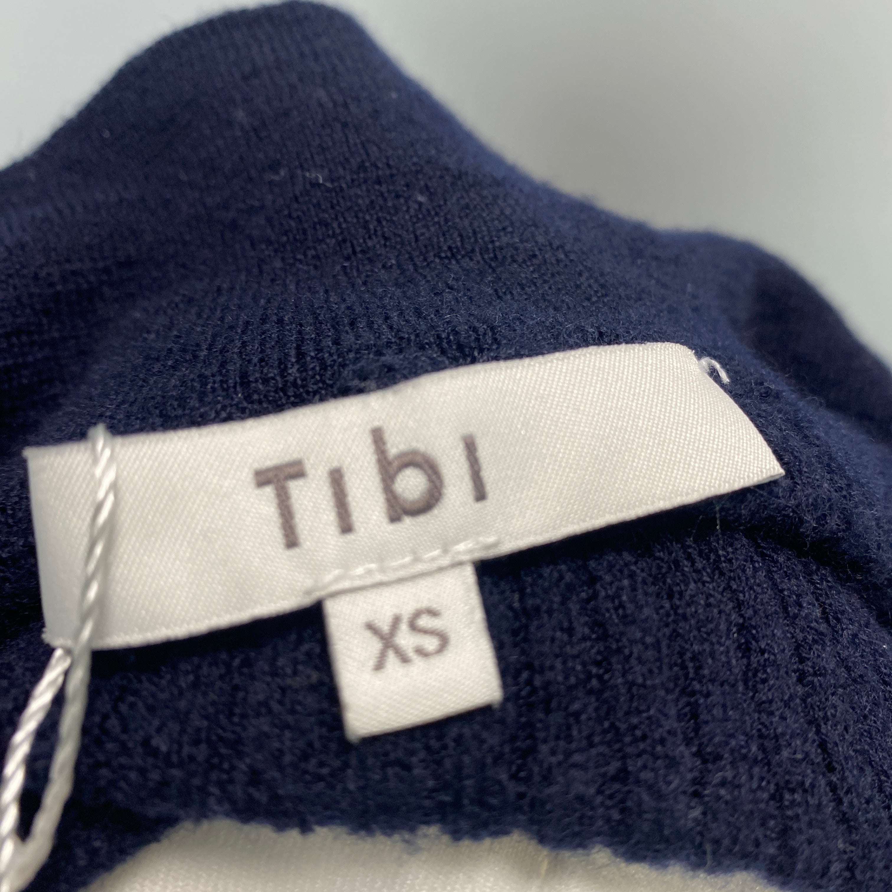 Tibi New £295 Navy Wool Featherweight Rib Zipper Sweater XS