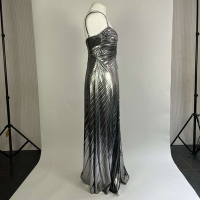 Georgia Hardinge Brand New £350 Silver Lame Plisse Maxi Dress S