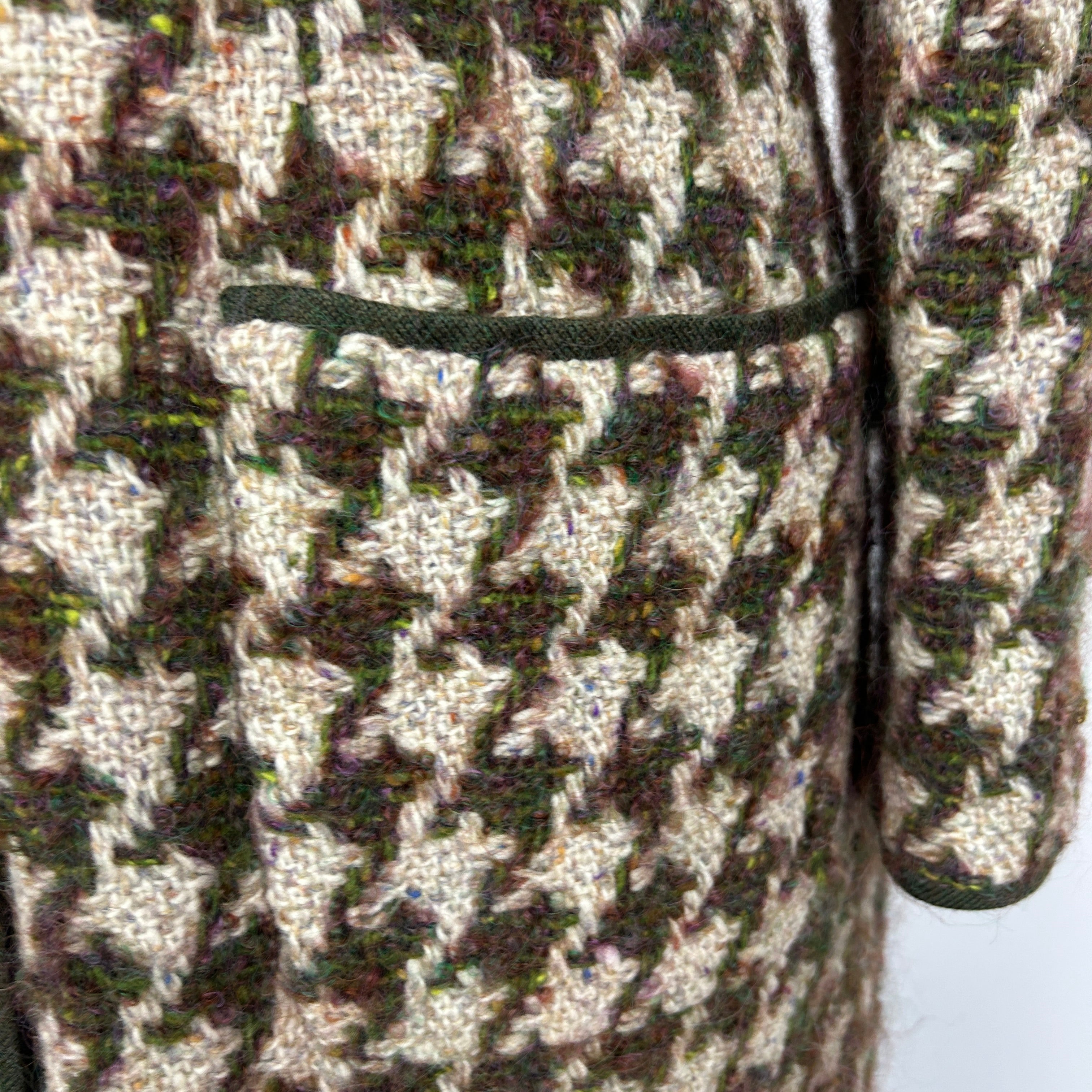 Chanel Vintage Green & Oatmeal Tweed Check Coat/Dress XS/S
