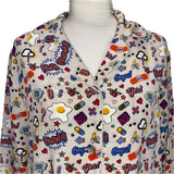 Anya Hindmarch £680 Beige Motif  Print Silk Pyjama Set M