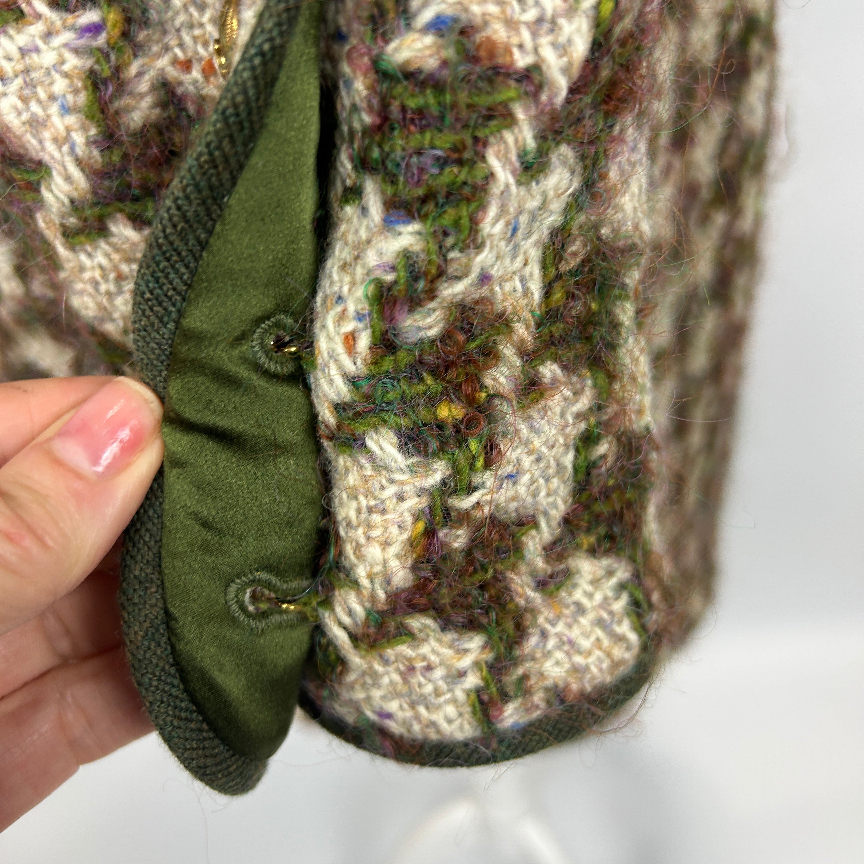 Chanel Vintage Green & Oatmeal Tweed Check Coat/Dress XS/S