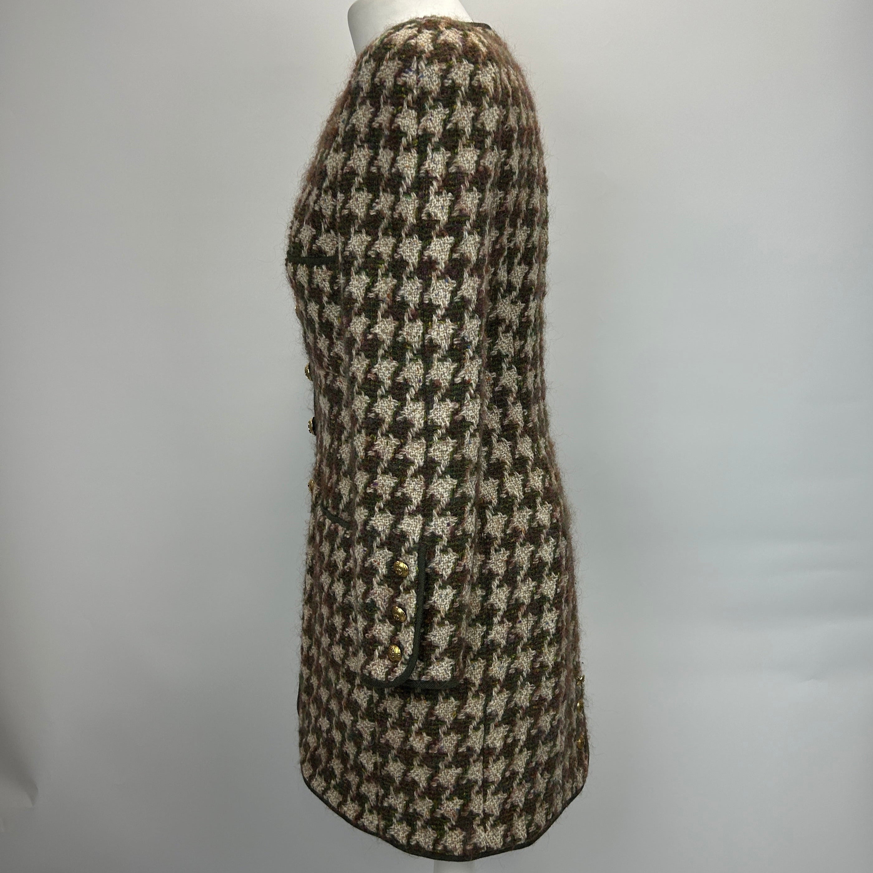 Chanel Vintage Green & Oatmeal Tweed Check Coat/Dress XS/S