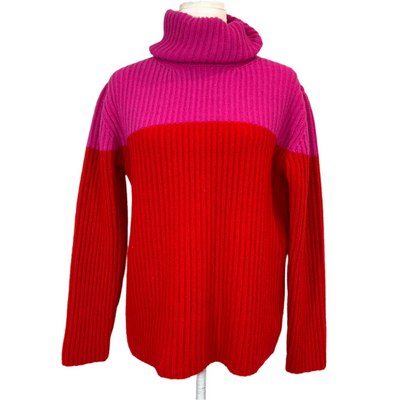 Carolina Herrera Scarlet & Pink Thick Rib Polo Neck Sweater S