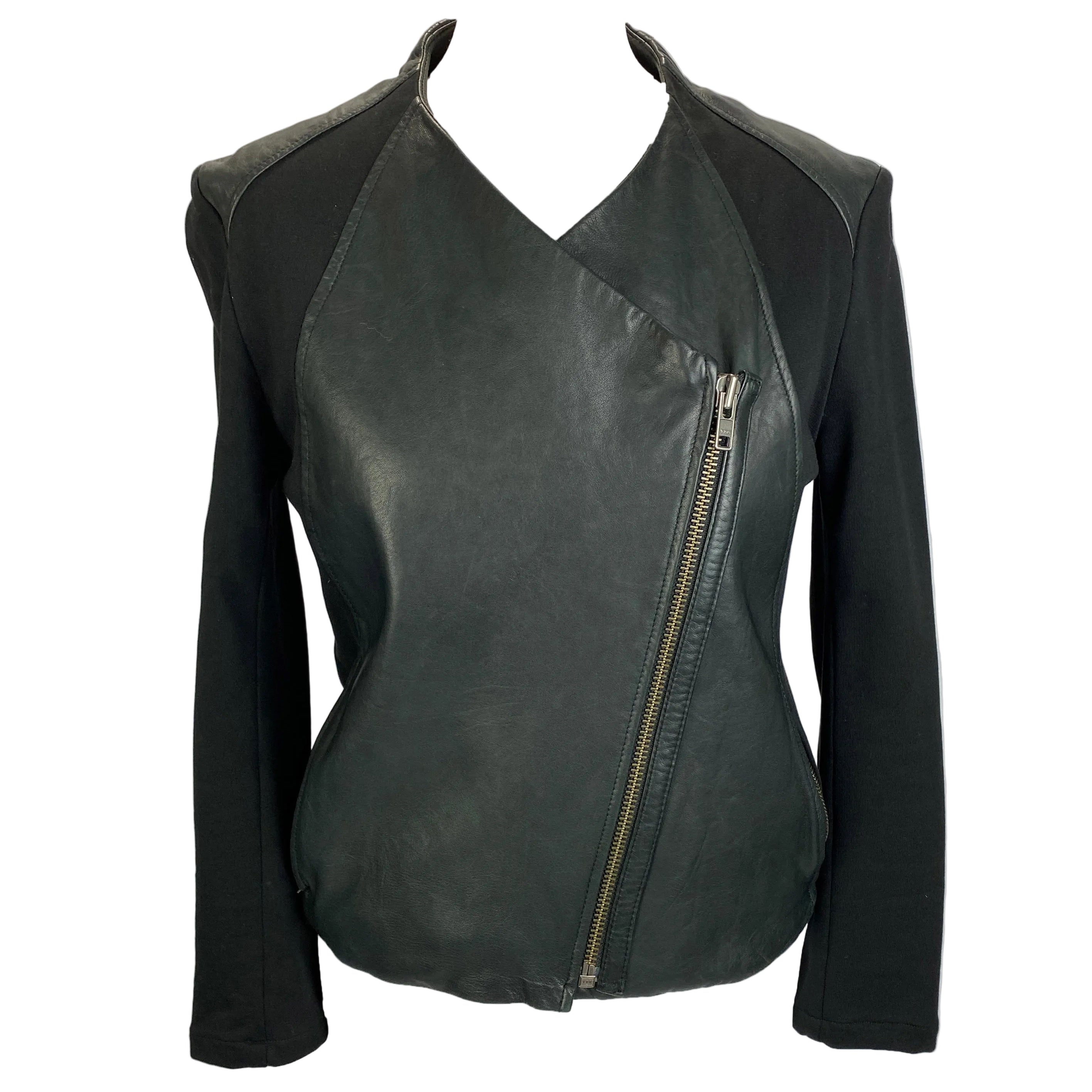 Helmut Lang Black Lambskin & Jersey Moto Jacket M
