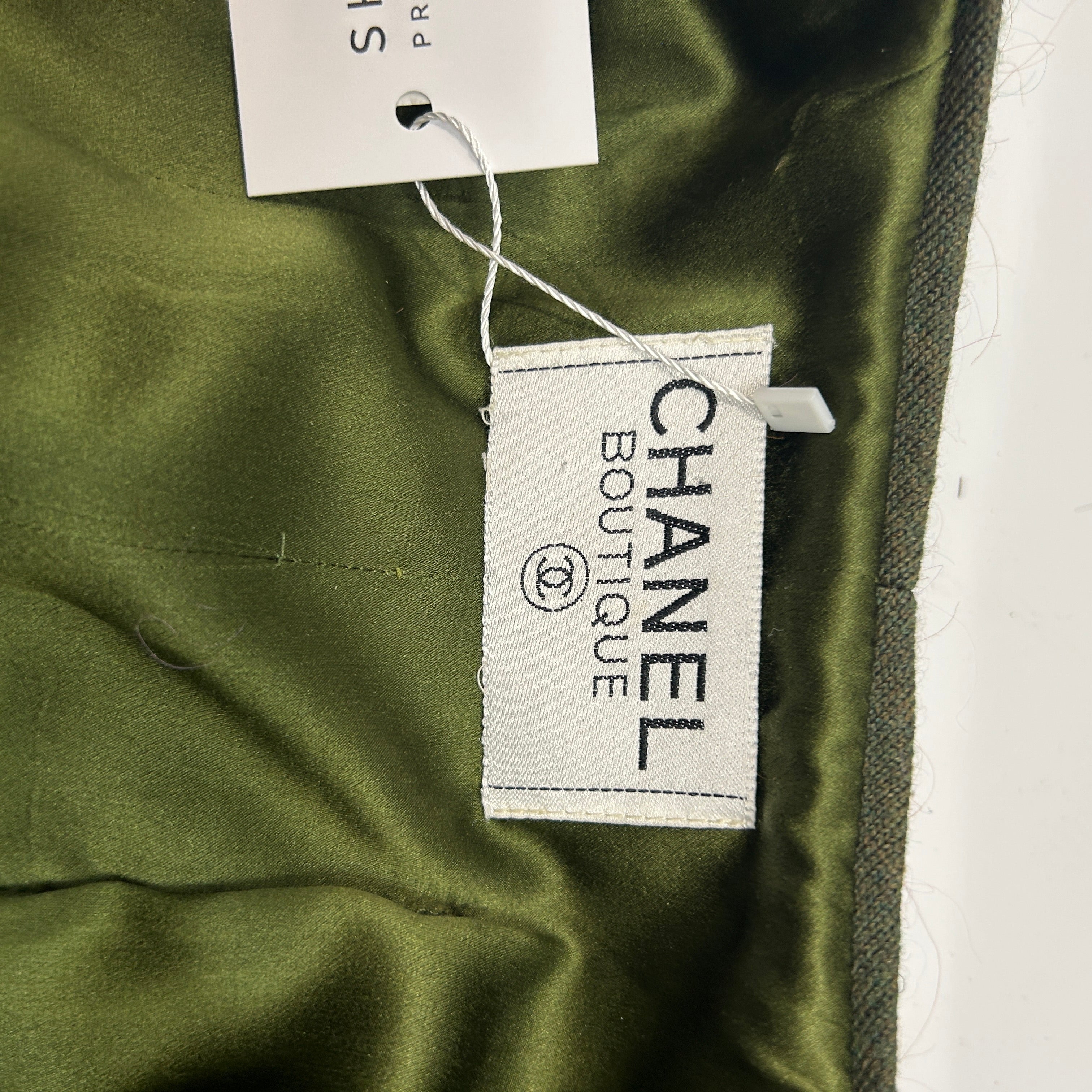 Chanel Vintage Green & Oatmeal Tweed Check Coat/Dress XS/S