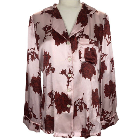 Liberty London £425 Shattered Pink Rose Print Silk Pyjama Set S