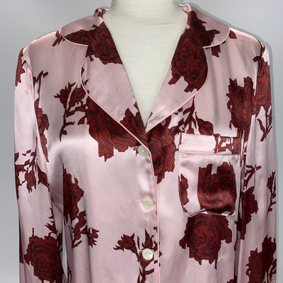 Liberty London £425 Shattered Pink Rose Print Silk Pyjama Set S